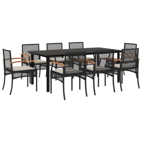 vidaXL 9-tlg. Garten-Essgruppe mit Kissen Schwarz Poly Rattan