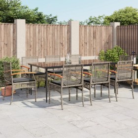 vidaXL 9-tlg. Garten-Essgruppe mit Kissen Grau Poly Rattan