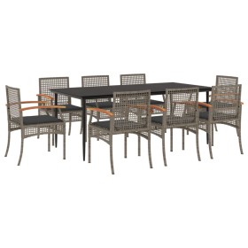 vidaXL 9-tlg. Garten-Essgruppe mit Kissen Grau Poly Rattan