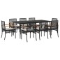 vidaXL 9-tlg. Garten-Essgruppe mit Kissen Schwarz Poly Rattan