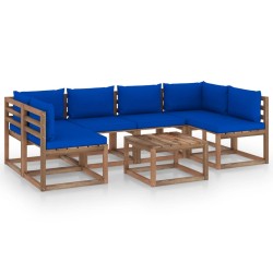 7-tlg. Garten-Lounge-Set aus Paletten mit Kissen Kiefernholz