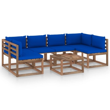 7-tlg. Garten-Lounge-Set aus Paletten mit Kissen Kiefernholz