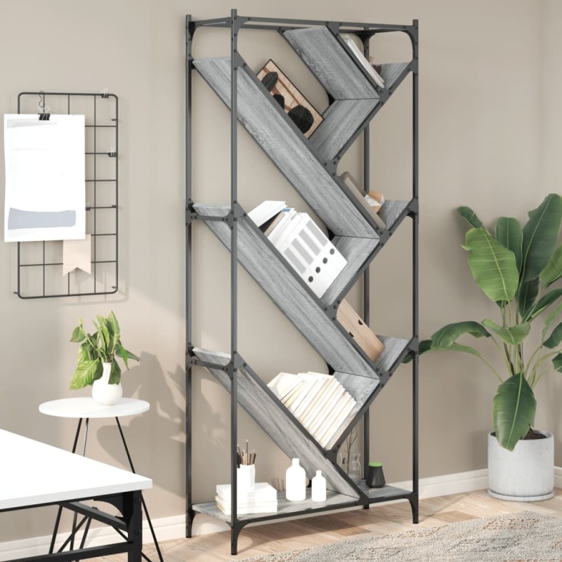 vidaXL Bücherregal Grau Sonoma 79x30x180 cm Holzwerkstoff und Metall vidaXL Bücherregal Grau Sonoma 79x30x180 cm Holzwerkstoff und Metall