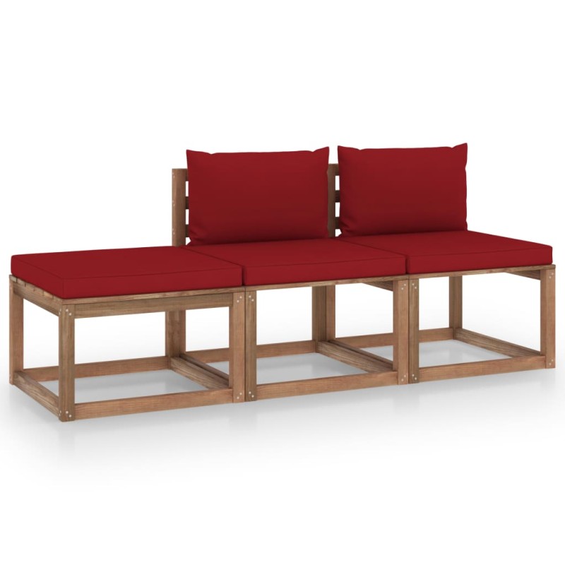 3-tlg. Garten-Lounge-Set aus Paletten mit Kissen Kiefernholz 3-tlg. Garten-Lounge-Set aus Paletten mit Kissen Kiefernholz