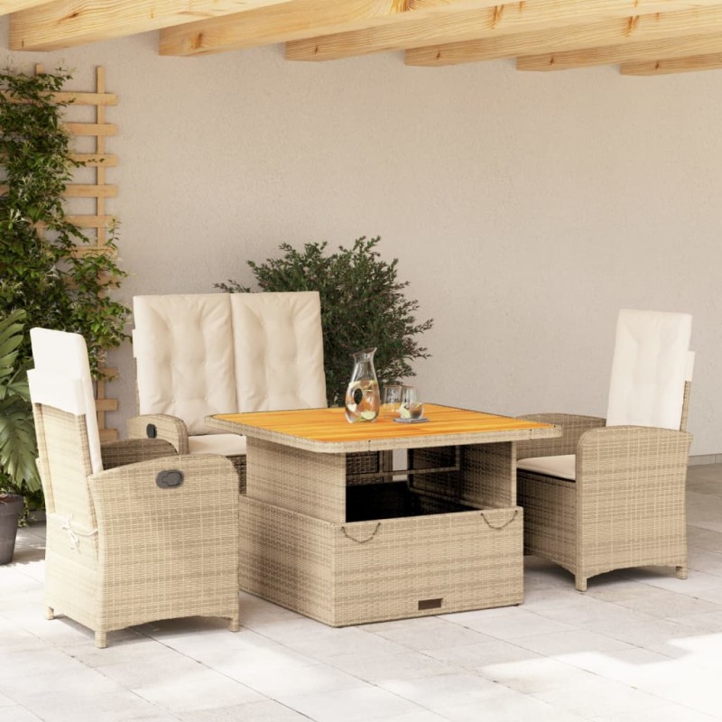 vidaXL 4-tlg. Garten-Essgruppe mit Kissen Beige Poly Rattan vidaXL 4-tlg. Garten-Essgruppe mit Kissen Beige Poly Rattan
