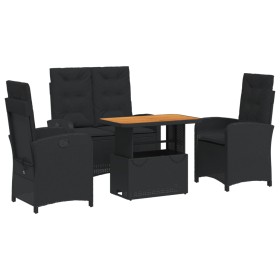vidaXL 4-tlg. Garten-Essgruppe mit Kissen Schwarz Poly Rattan