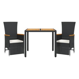 vidaXL 3-tlg. Garten-Essgruppe mit Kissen Schwarz Poly Rattan