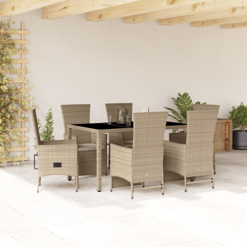 vidaXL 7-tlg. Garten-Essgruppe mit Kissen Beige Poly Rattan vidaXL 7-tlg. Garten-Essgruppe mit Kissen Beige Poly Rattan