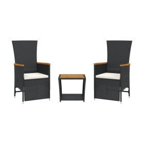 vidaXL 3-tlg. Garten-Essgruppe mit Kissen Schwarz Poly Rattan