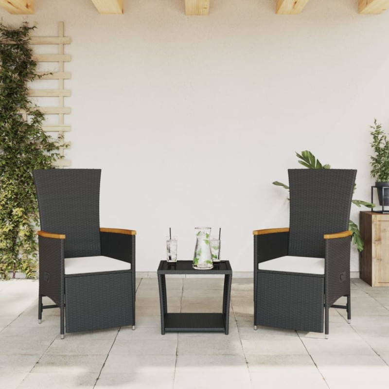 vidaXL 3-tlg. Garten-Essgruppe mit Kissen Schwarz Poly Rattan vidaXL 3-tlg. Garten-Essgruppe mit Kissen Schwarz Poly Rattan