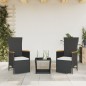 vidaXL 3-tlg. Garten-Essgruppe mit Kissen Schwarz Poly Rattan vidaXL 3-tlg. Garten-Essgruppe mit Kissen Schwarz Poly Rattan