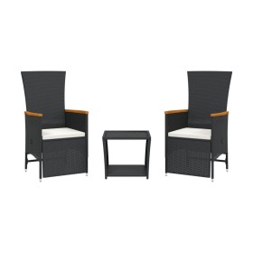 vidaXL 3-tlg. Garten-Essgruppe mit Kissen Schwarz Poly Rattan