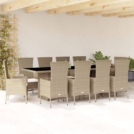 vidaXL 7-tlg. Garten-Essgruppe mit Kissen Beige Poly Rattan