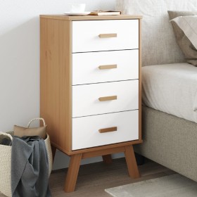 vidaXL Nachttisch OLDEN Weiß und Braun Massivholz Kiefer 