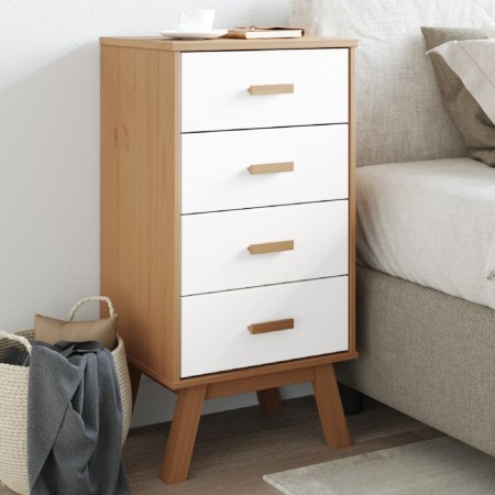 vidaXL Nachttisch OLDEN Weiß und Braun Massivholz Kiefer 