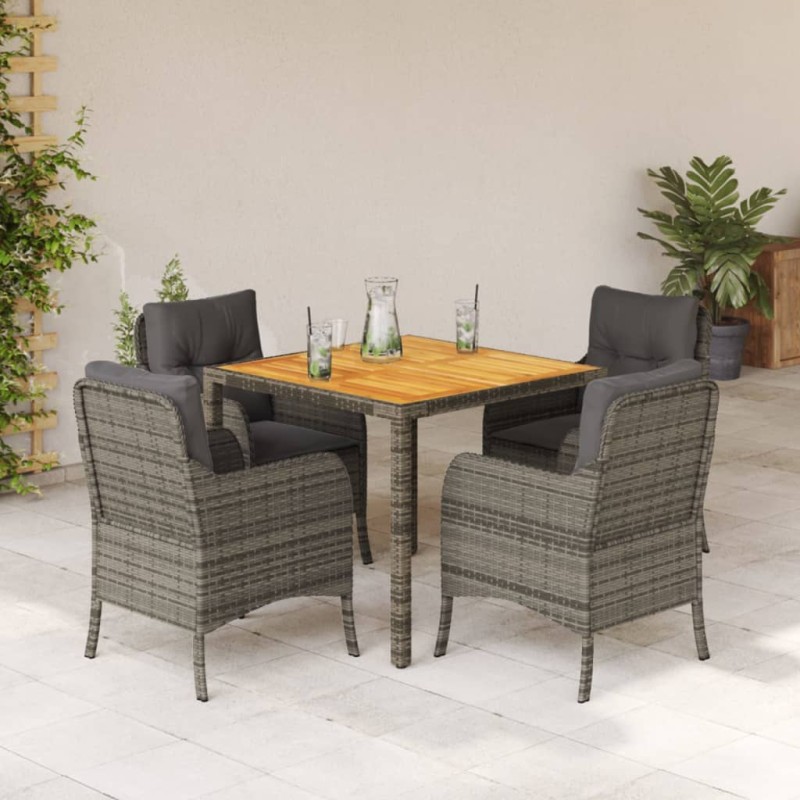 vidaXL 5-tlg. Garten-Essgruppe mit Kissen Grau Poly Rattan vidaXL 5-tlg. Garten-Essgruppe mit Kissen Grau Poly Rattan