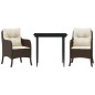 vidaXL 3-tlg. Garten-Essgruppe mit Kissen Braun Poly Rattan vidaXL 3-tlg. Garten-Essgruppe mit Kissen Braun Poly Rattan