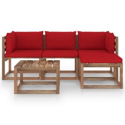 5-tlg. Garten-Lounge-Set mit Roten Kissen