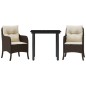 vidaXL 3-tlg. Garten-Essgruppe mit Kissen Braun Poly Rattan vidaXL 3-tlg. Garten-Essgruppe mit Kissen Braun Poly Rattan