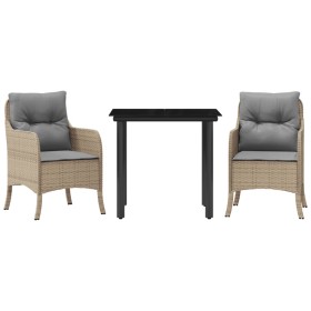 vidaXL 3-tlg. Garten-Essgruppe mit Kissen Beige Poly Rattan