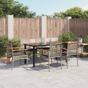 vidaXL 7-tlg. Garten-Essgruppe mit Kissen Grau Poly Rattan