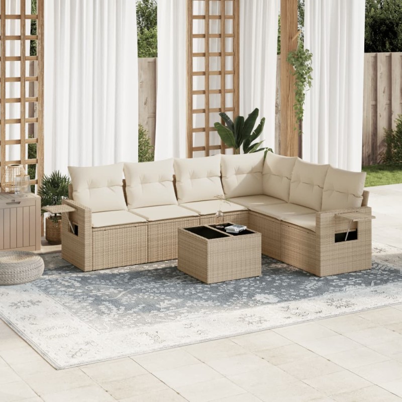 vidaXL 7-tlg. Garten-Sofagarnitur mit Kissen Beige Poly Rattan vidaXL 7-tlg. Garten-Sofagarnitur mit Kissen Beige Poly Rattan