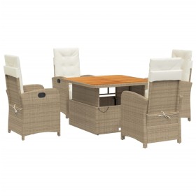 vidaXL 5-tlg. Garten-Essgruppe mit Kissen Beige Poly Rattan