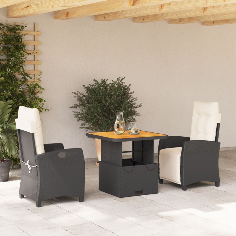 vidaXL 3-tlg. Garten-Essgruppe mit Kissen Schwarz Poly Rattan vidaXL 3-tlg. Garten-Essgruppe mit Kissen Schwarz Poly Rattan