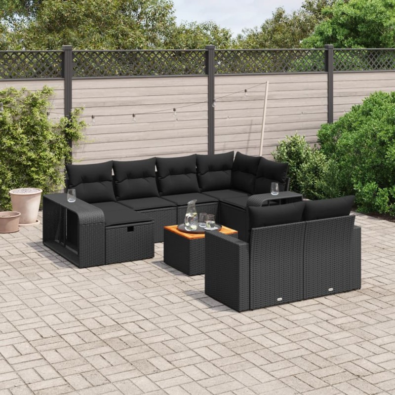 vidaXL 11-tlg. Garten-Sofagarnitur mit Kissen Schwarz Poly Rattan vidaXL 11-tlg. Garten-Sofagarnitur mit Kissen Schwarz Poly Rattan