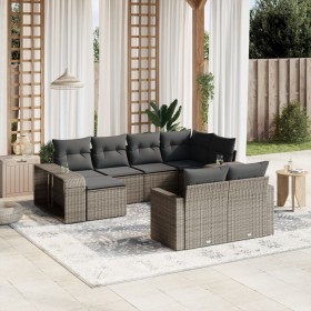 vidaXL 10-tlg. Garten-Sofagarnitur mit Kissen Grau Poly Rattan