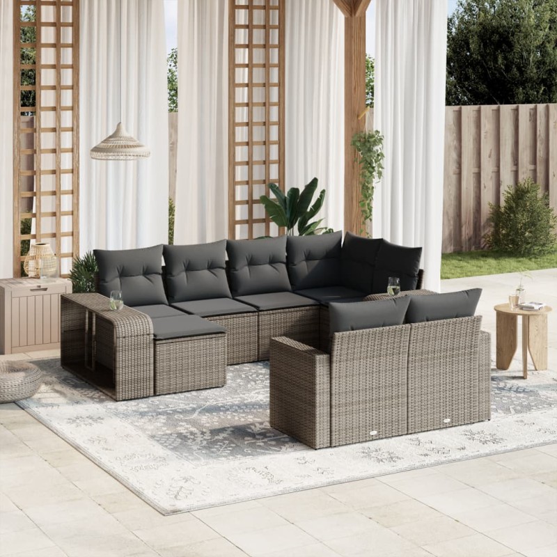 vidaXL 10-tlg. Garten-Sofagarnitur mit Kissen Grau Poly Rattan vidaXL 10-tlg. Garten-Sofagarnitur mit Kissen Grau Poly Rattan