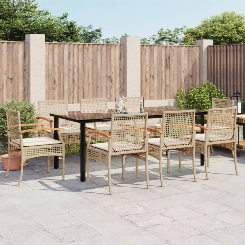 vidaXL 9-tlg. Garten-Essgruppe mit Kissen Beige Poly Rattan vidaXL 9-tlg. Garten-Essgruppe mit Kissen Beige Poly Rattan