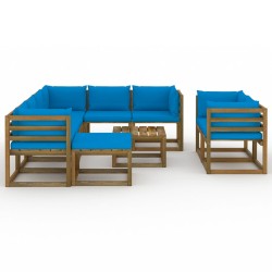 vidaXL 10-tlg. Garten-Lounge-Set mit Kissen Hellblau