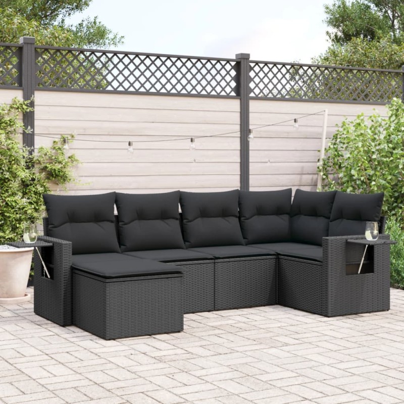 vidaXL 6-tlg. Garten-Sofagarnitur mit Kissen Schwarz Poly Rattan vidaXL 6-tlg. Garten-Sofagarnitur mit Kissen Schwarz Poly Rattan
