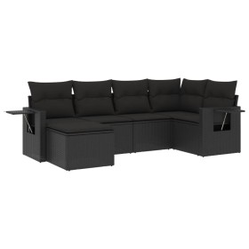 vidaXL 6-tlg. Garten-Sofagarnitur mit Kissen Schwarz Poly Rattan