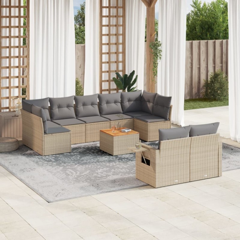 vidaXL 10-tlg. Garten-Sofagarnitur mit Kissen Beige Poly Rattan vidaXL 10-tlg. Garten-Sofagarnitur mit Kissen Beige Poly Rattan