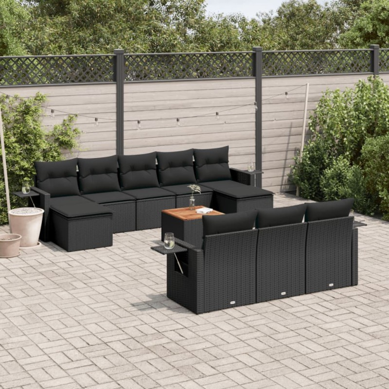 vidaXL 11-tlg. Garten-Sofagarnitur mit Kissen Schwarz Poly Rattan vidaXL 11-tlg. Garten-Sofagarnitur mit Kissen Schwarz Poly Rattan