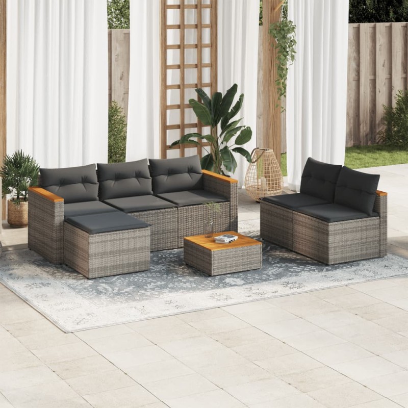 vidaXL 5-tlg. Garten-Sofagarnitur mit Kissen Grau Poly Rattan Akazie vidaXL 5-tlg. Garten-Sofagarnitur mit Kissen Grau Poly Rattan Akazie