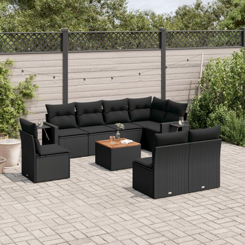 vidaXL 9-tlg. Garten-Sofagarnitur mit Kissen Schwarz Poly Rattan vidaXL 9-tlg. Garten-Sofagarnitur mit Kissen Schwarz Poly Rattan
