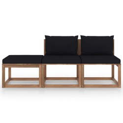 3-tlg. Garten-Lounge-Set aus Paletten mit Kissen Kiefernholz