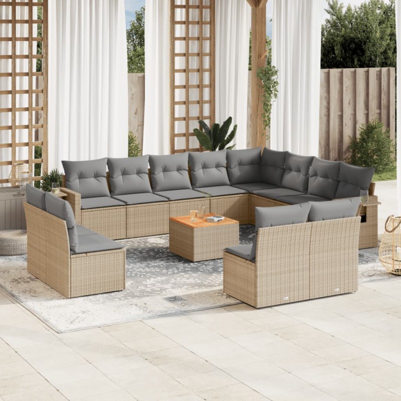 vidaXL 13-tlg. Garten-Sofagarnitur mit Kissen Beige Poly Rattan vidaXL 13-tlg. Garten-Sofagarnitur mit Kissen Beige Poly Rattan