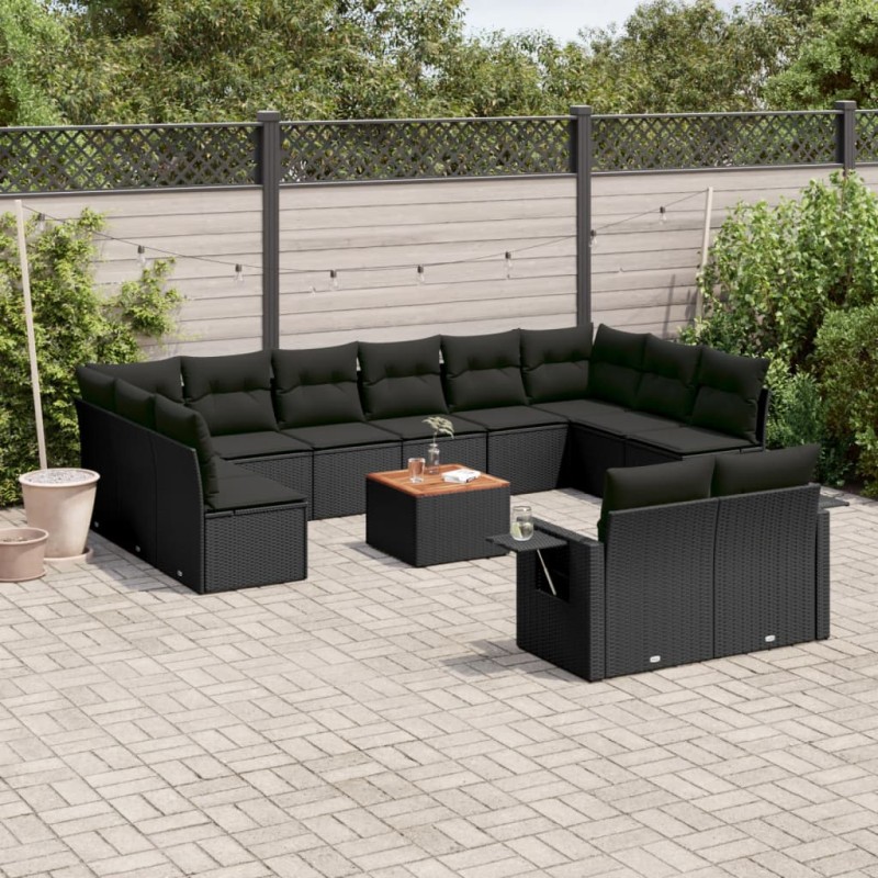 vidaXL 13-tlg. Garten-Sofagarnitur mit Kissen Schwarz Poly Rattan vidaXL 13-tlg. Garten-Sofagarnitur mit Kissen Schwarz Poly Rattan