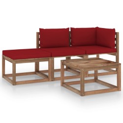 4-tlg. Garten-Lounge-Set aus Paletten mit Kissen Kiefernholz
