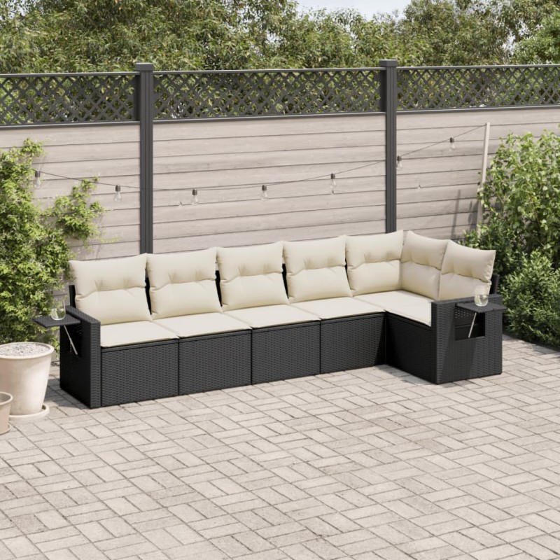 vidaXL 6-tlg. Garten-Sofagarnitur mit Kissen Schwarz Poly Rattan vidaXL 6-tlg. Garten-Sofagarnitur mit Kissen Schwarz Poly Rattan