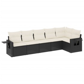vidaXL 6-tlg. Garten-Sofagarnitur mit Kissen Schwarz Poly Rattan
