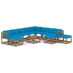 12-tlg. Garten-Lounge-Set mit Kissen Hellblau