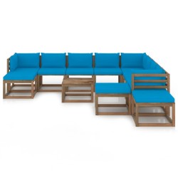 12-tlg. Garten-Lounge-Set mit Kissen Hellblau