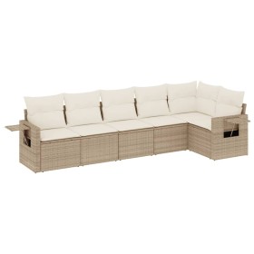 vidaXL 6-tlg. Garten-Sofagarnitur mit Kissen Beige Poly Rattan