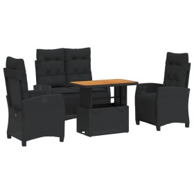 vidaXL 4-tlg. Garten-Essgruppe mit Kissen Schwarz Poly Rattan