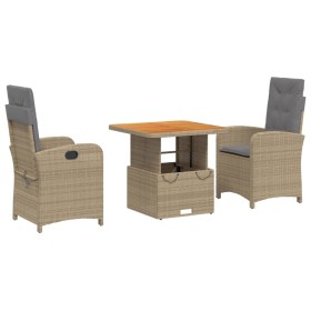 vidaXL 3-tlg. Garten-Essgruppe mit Kissen Beige Poly Rattan